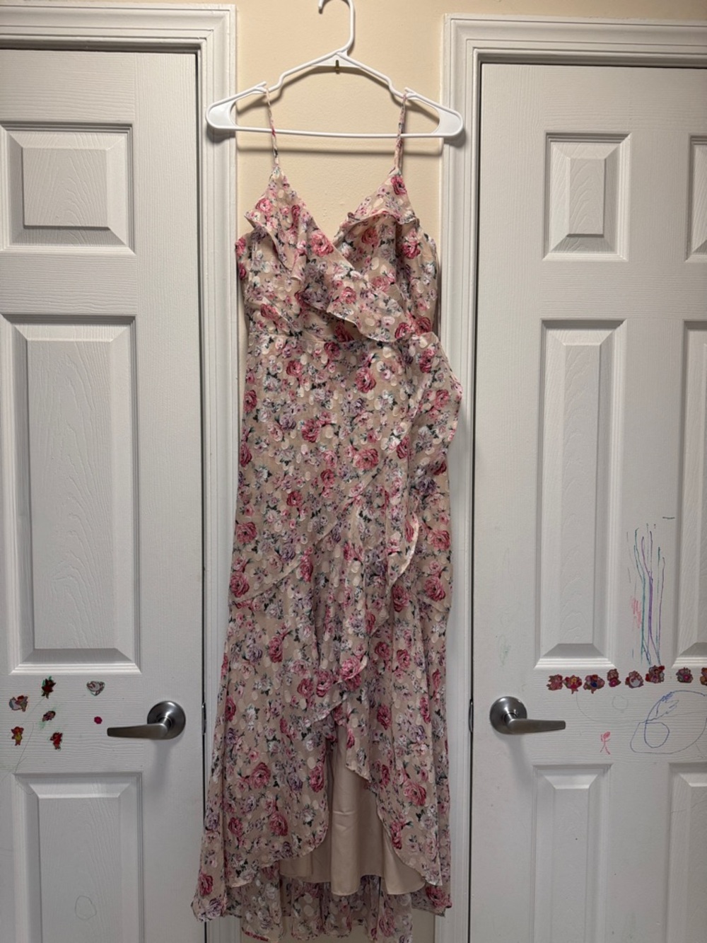 Express Pink Floral Slip Dress with Roses